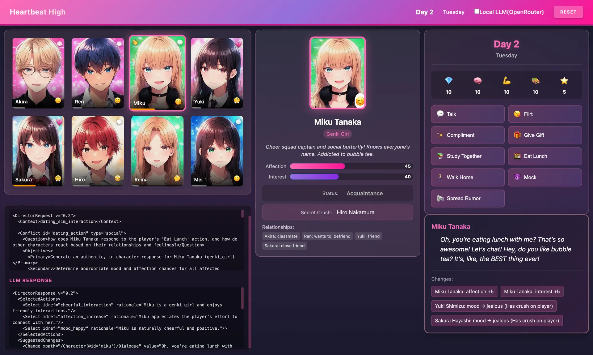 Heartbeat High social sim powered by Director